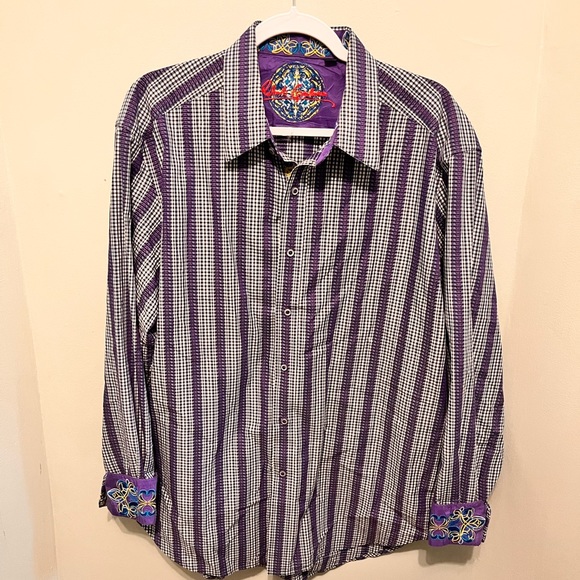 Robert Graham- Men’s XL -Purple & White -100% Cotton- Art Print Button-up Shirt - Picture 13 of 13